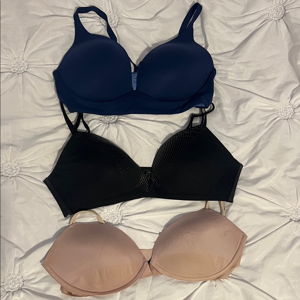 Victoria's Secret Elegant Bra Trio 36D - Midnight Blue, Jet Black, Soft Tan